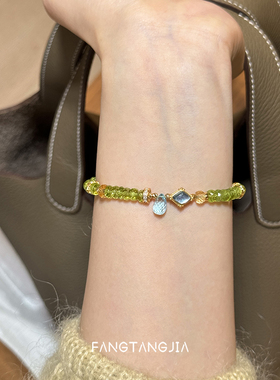 方糖家 原创天然橄榄石海蓝宝托帕石水滴宝石手串高级感手链女款