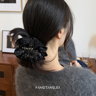 黑色波点后脑勺丸子夹高级感抓夹巨好看发饰发夹女2026新款 高端
