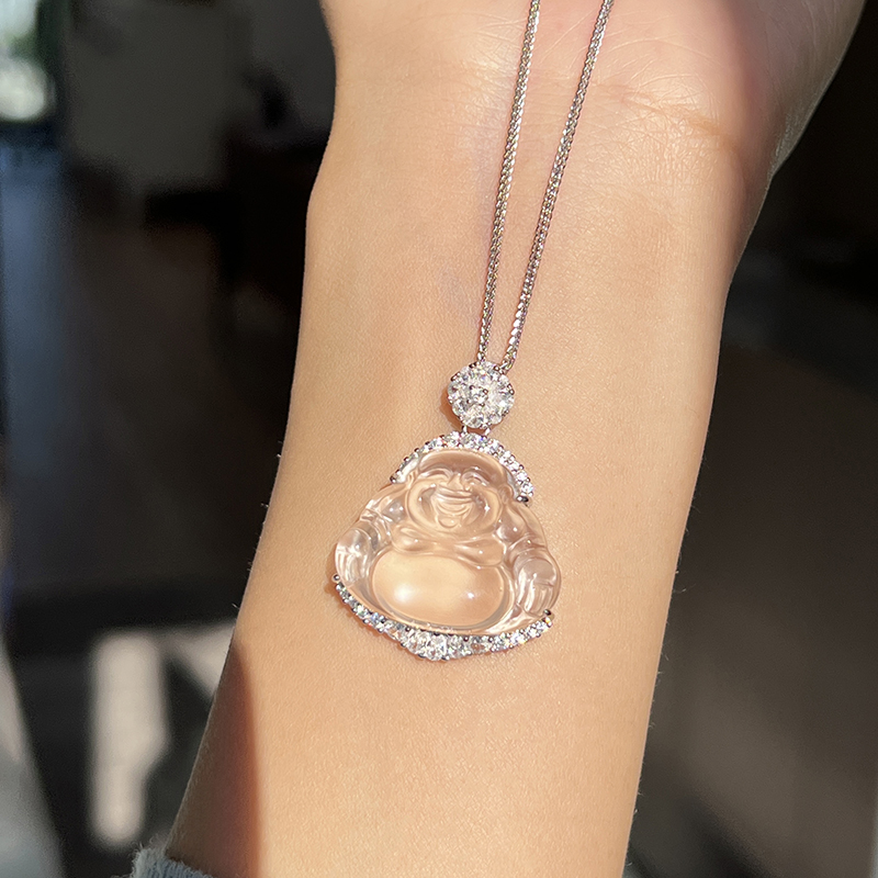 方糖家玻璃体宝石光纯银佛公项链