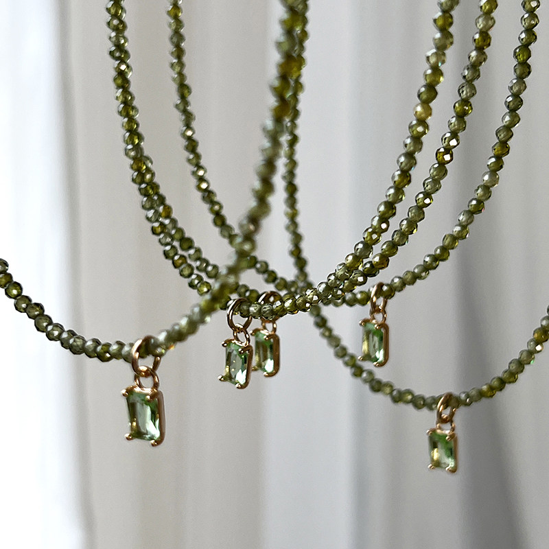 方糖家 春夏绿豆沙刻面锆石闪珠锁骨链小众设计简约高级感项链女