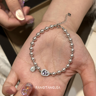方糖家 手串女 天然紫水晶好運葫蘆曼塔玫瑰珍珠純銀手鏈輕奢女款