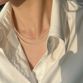 方糖家 精选2mm 3mm迷你施家正圆珍珠14K包金项链轻奢小众锁骨链