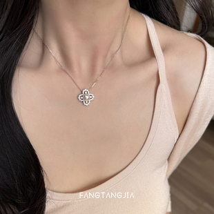 方糖家 轻奢精致纯银四叶花珍珠锁骨链女款高级感2026新款项链
