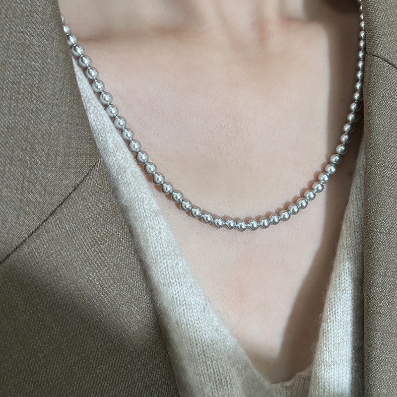 清冷银灰14K包金施家珍珠项链女