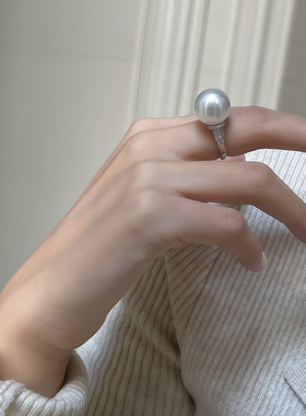 方糖家 富家千金澳白色大颗珍珠纯银可调节戒指高级感时尚气质女