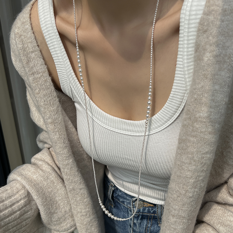 施家强光正圆珍珠法式轻奢毛衣链