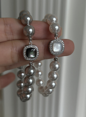 真多麻色澳白色珍珠贝母扣手链女