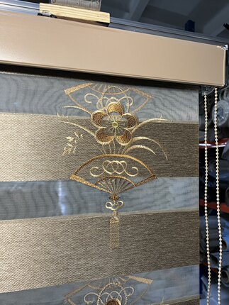 新中式绣花窗帘遮阳卷帘客厅书房卫生间阳台百叶窗拉帘扇子柔纱帘