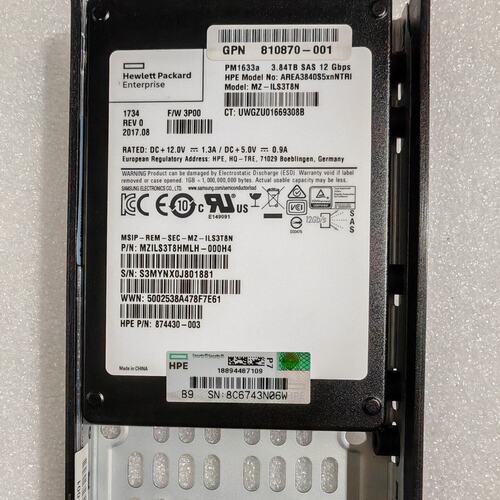 HPE 3.84TB SAS 12Gbps 固态硬盘，型号P--议价商品