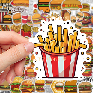 108张卡通汉堡薯条贴纸风味美食笔记本手账创意装饰iPad贴画