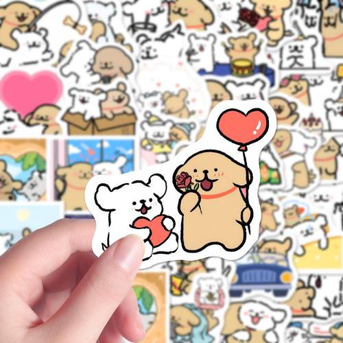 208张线条小狗的恋爱合照贴纸卡通可爱表情创意个性笔记本贴画DIY