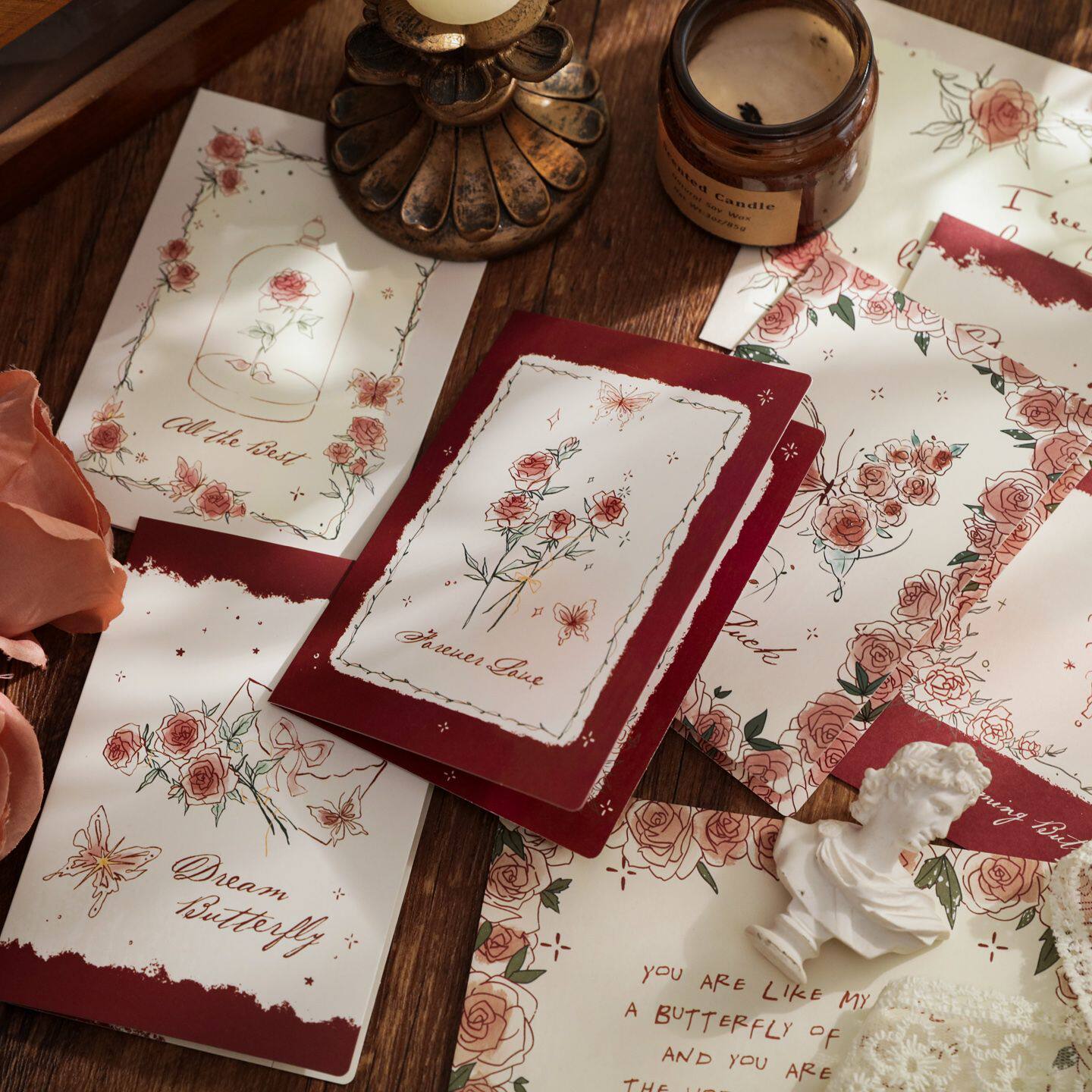 蝴蝶玫瑰立体折叠贺卡3D手写祝福小卡皮鲜花店专用卡毕业季教师节