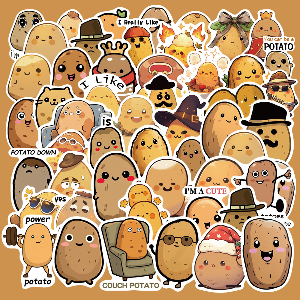 新款100张卡通土豆趣味小表情贴纸搞笑创意小众装饰手账餐盒贴画