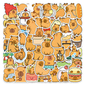 100张卡皮巴拉贴纸卡通可爱小水豚创意手机壳手账装 饰贴画防水