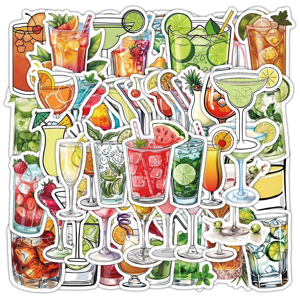 108张鸡尾酒贴纸卡通ins风创意趣味装饰diy手账笔记本桌面