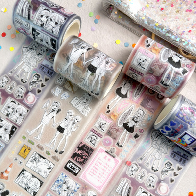 AGUGU 新款拼凑的时间系列闪砂PET模切胶带共3款入 韩系二次元漫