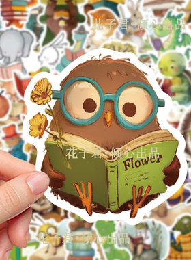 100张学霸小动物阅读贴纸卡通可爱创意彩绘diy手账桌面笔记本贴画