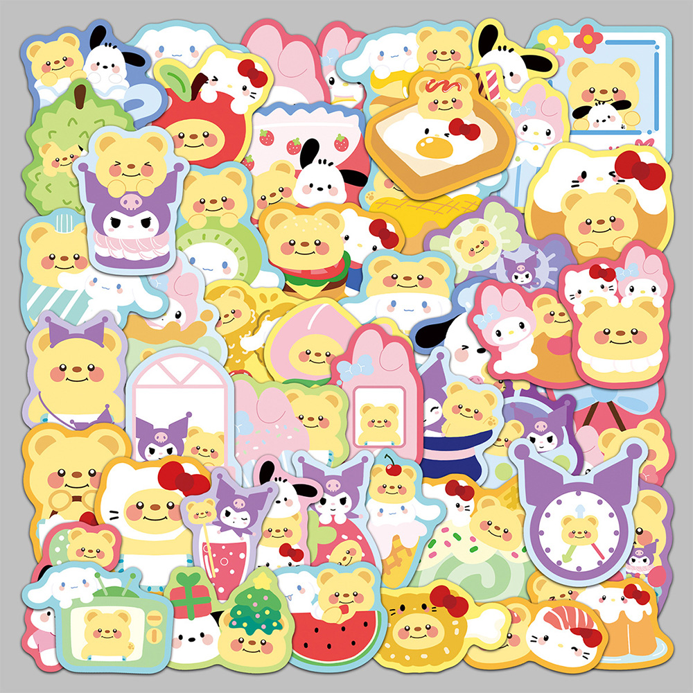 100张三丽鸥与黄油小熊贴纸卡通可爱创意装饰贴画DIY手账桌面文具