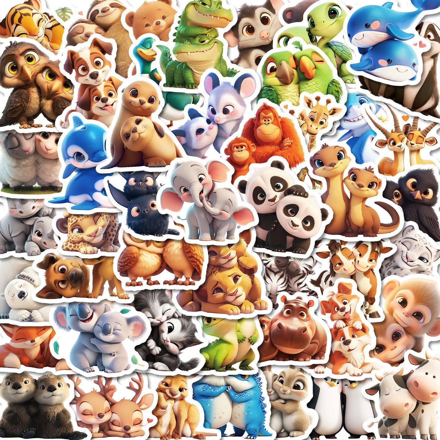 100张卡通可爱小动物贴纸ins风儿童趣味装饰文具桌面防水贴画