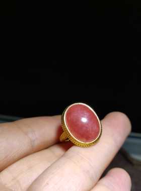 阿根廷红纹石冰种银镀金戒指特惠