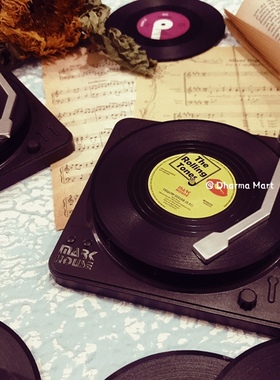 复古黑胶唱片杯垫摇滚CD唱片机酒杯垫咖啡垫隔热防滑Rock Coaster