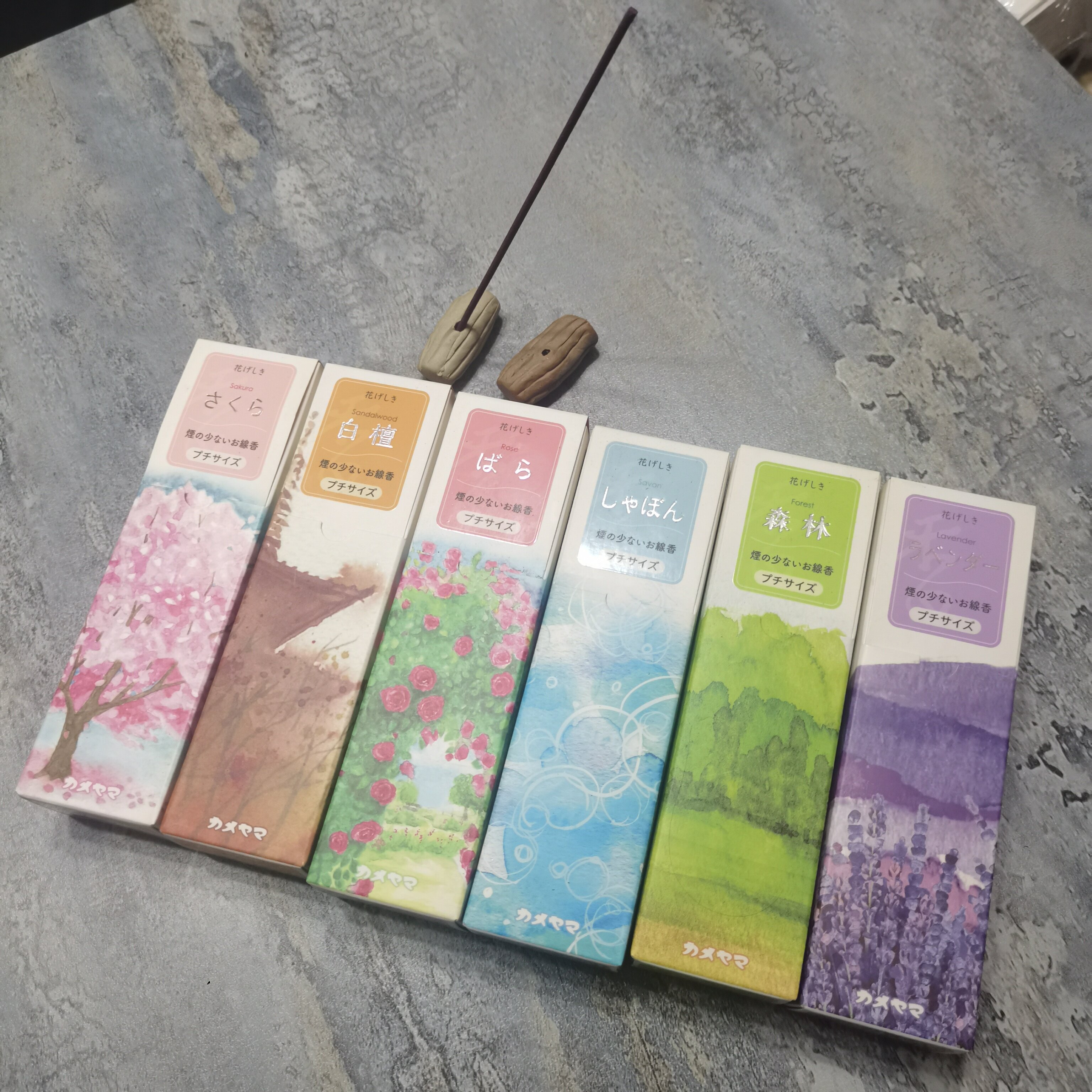 日本线香原装进口龟山 花げしき小盒樱花白檀薰衣草日式香薰 微烟