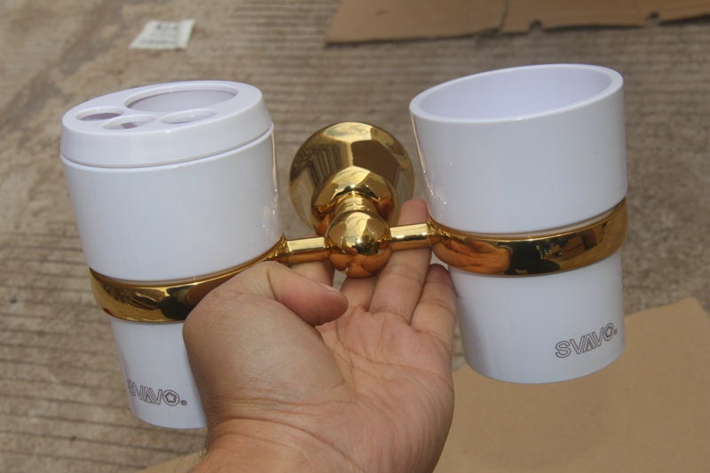 瑞wo牙刷架漱口杯架玻璃欧式金色