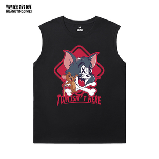 卡通印花宽松T恤男女联名情侣装猫和老鼠短袖潮牌汤姆 杰瑞背心