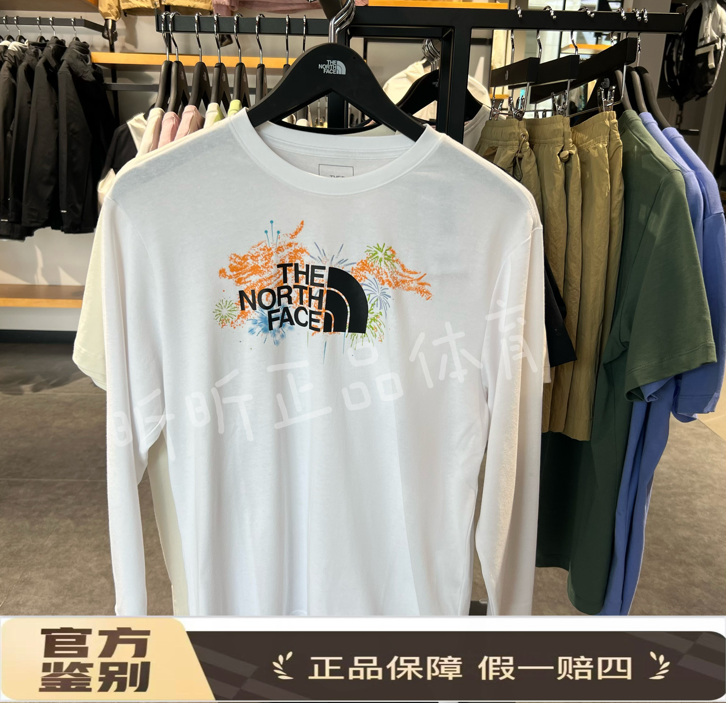 北面THE NORTH FACE  图案印花圆领透气长袖T恤 白色NF0A89U3-FN4