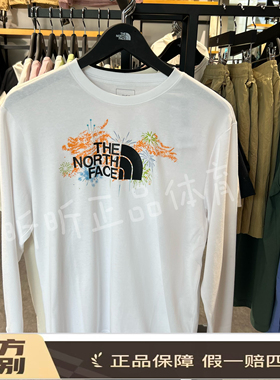 北面THE NORTH FACE  图案印花圆领透气长袖T恤 白色NF0A89U3-FN4