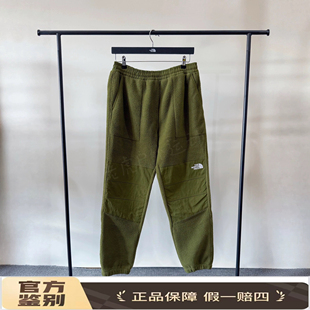 北面THE NORTH FACE纯色拼接抓绒保暖束脚登山抓绒裤绿色NF0A86ZV