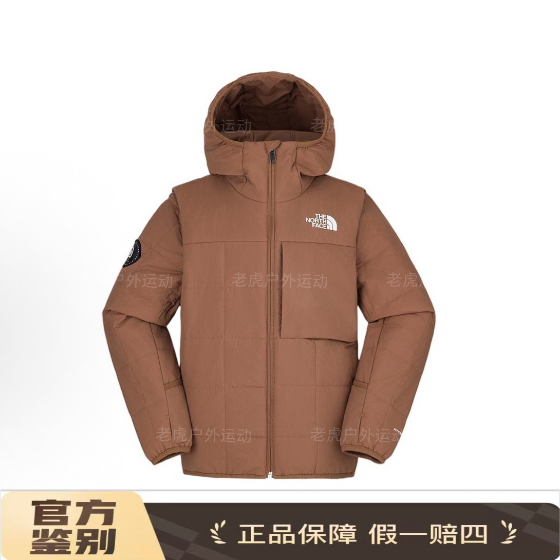 TheNorthFace北面棉衣可拆卸袖保暖防风连帽 奶咖棕 中小童8C7K