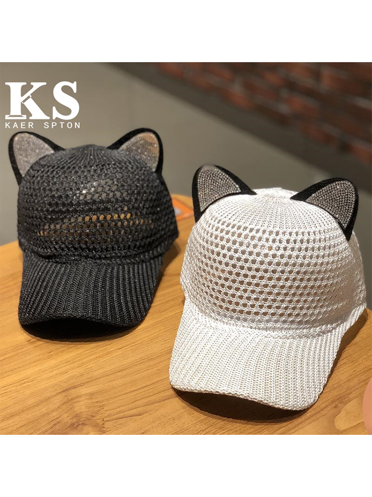 프랑스 여름 여성용 모자 구매 귀여운 고양이 귀 속이 빈 메쉬 피크캡 통기성이 좋은 다용도 자외선 차단 모자 트렌디함
