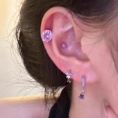 紫色玫瑰切锆石耳钉蝴蝶耳扣水滴医用钛钢耳骨钉养耳洞耳蜗钉女