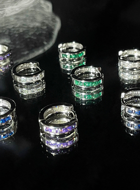 绝美超闪绿色锆石耳圈小众设计感925银针耳扣耳高级感轻奢耳环女