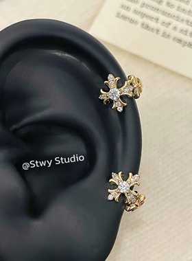 克罗鸢尾花十字架耳骨环耳扣耳圈耳骨钉高级感小众设计耳环耳钉女
