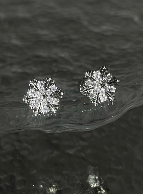 爆闪清冷感气质雪花锆石耳钉钛钢防过敏耳骨钉平底免摘养耳耳饰女