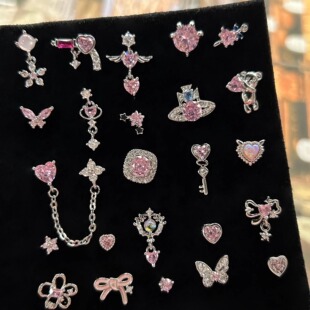 粉色星球爱心蝴蝶耳骨钉医用钛钢拧螺丝防过敏养耳洞耳钉女高级感