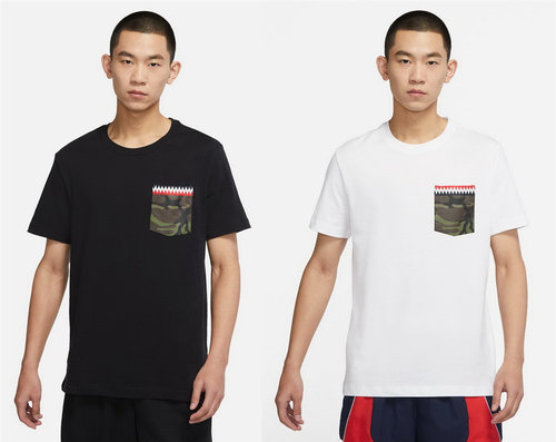 NIKE耐克男迷彩鲨齿口袋运动短袖