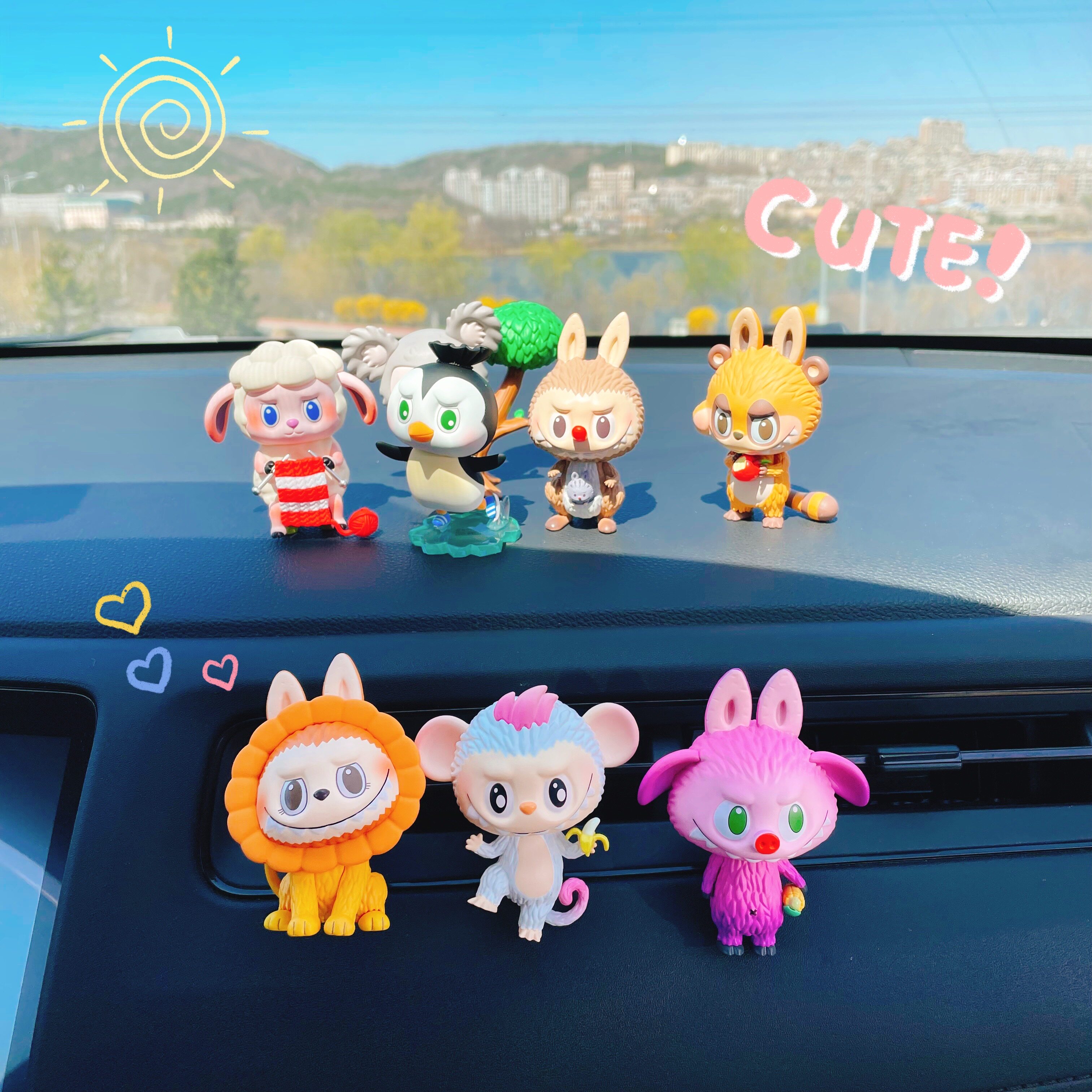 labubu动物精灵车载摆件汽车出风空调口香薰香水饰品装饰可爱卡通