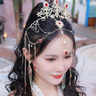 记川国风 大漠谣西域公主异域风发箍发冠流苏面帘眉心坠头饰古风
