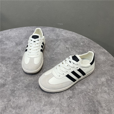 2024春款真皮德训鞋女平底小白鞋系带透气圆头浅口休闲板鞋单鞋女