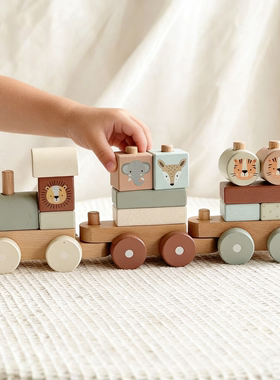 实木小火车大颗粒积木形状认知卡通动物叠叠乐儿童早教益智玩具1+