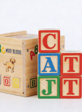 木质字母冲印积木27粒儿童益智玩具大块方形积木玩具带收纳盒3岁+