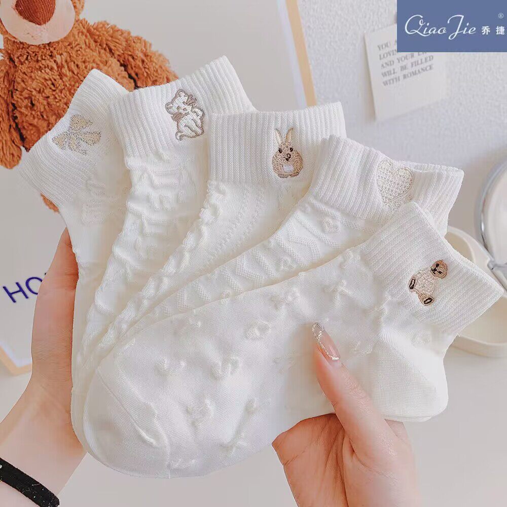 袜子女纯棉短袜夏季薄款镂空透气防臭可爱日系低帮船袜ins潮百搭