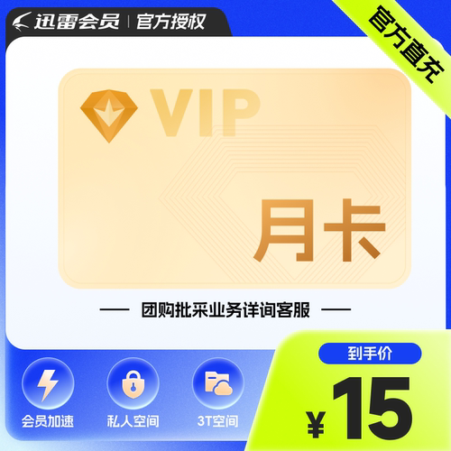 迅雷白金会员1个月迅雷VIP月卡 下载加速 3T云盘填手机号充值