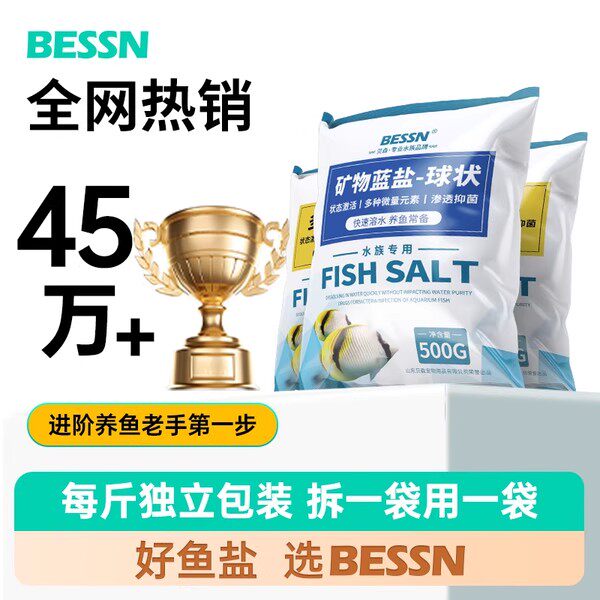 BESSN鱼盐消毒海盐锦鲤观赏鱼专业水族球盐鱼缸中软水净水黄盐球