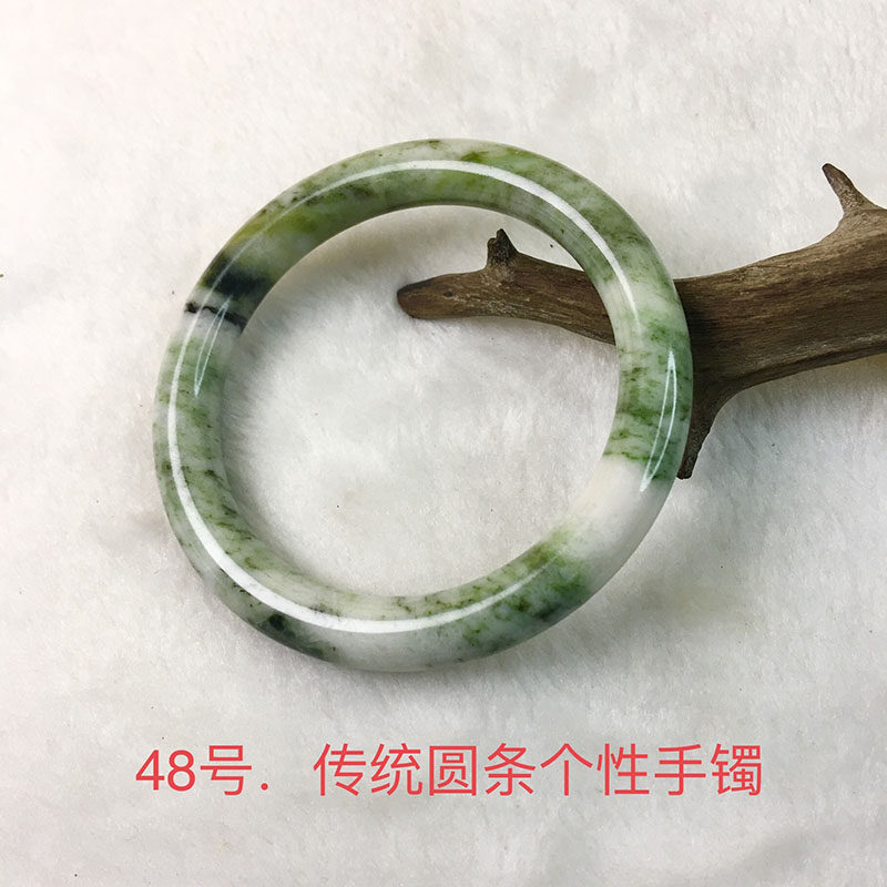 独山玉手镯南阳独山玉圆条手镯独玉绿白底飘花手镯独山玉圆条手镯