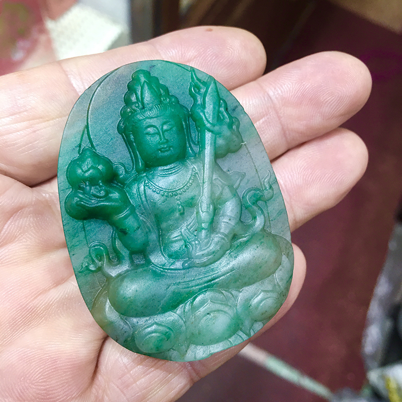 独山玉观音吊坠南阳独山玉优级天蓝料观音挂坠独山玉文殊菩萨挂件