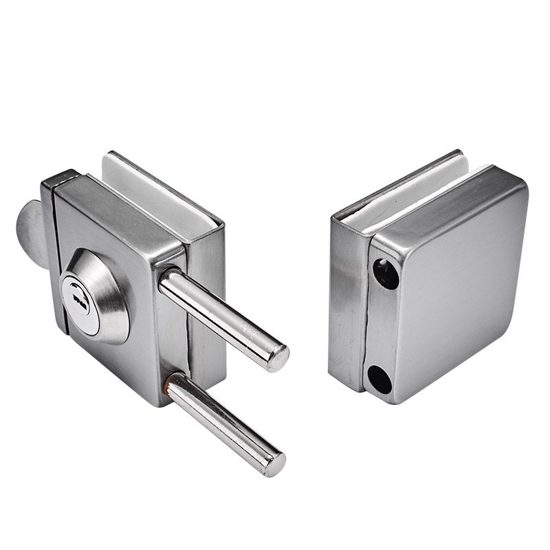 方形不锈钢玻璃门锁双开办公室推拉门玻璃锁单门双门免开孔U型锁